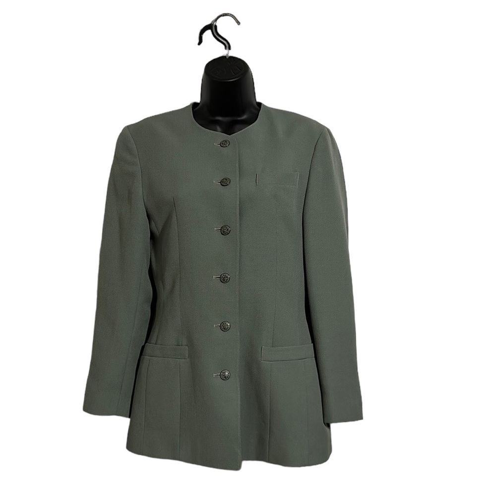 Alexon Made in Great Britain Sage Green Single Breasted Long Blazer Jacket Sz 8